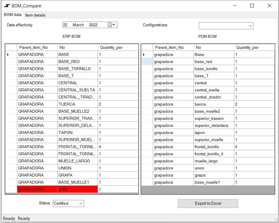BOM Comparison Functionality
