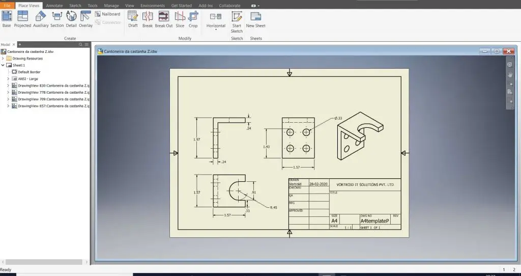 Migrated Inventor part drawing
