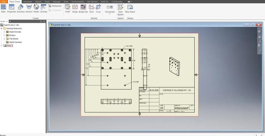 Migrated Inventor part drawing