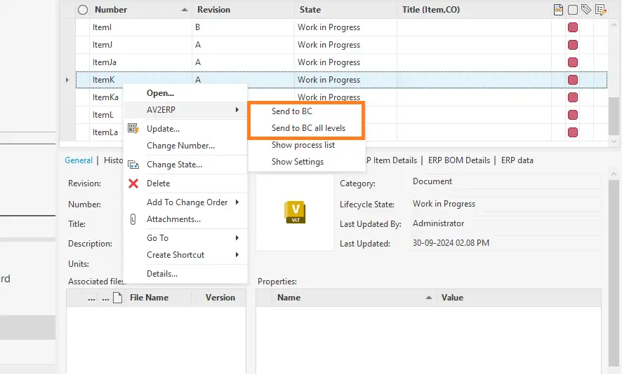 Send Items to Business Central