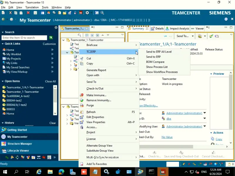 Transfer the Item from Teamcenter